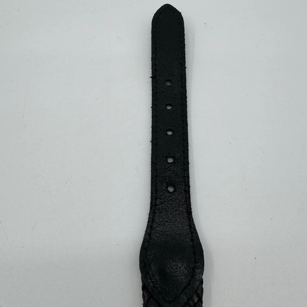 Talbots Genuine Leather Braided Belt Solid Brass Buckle Black XS VTG 6309‎ Boho